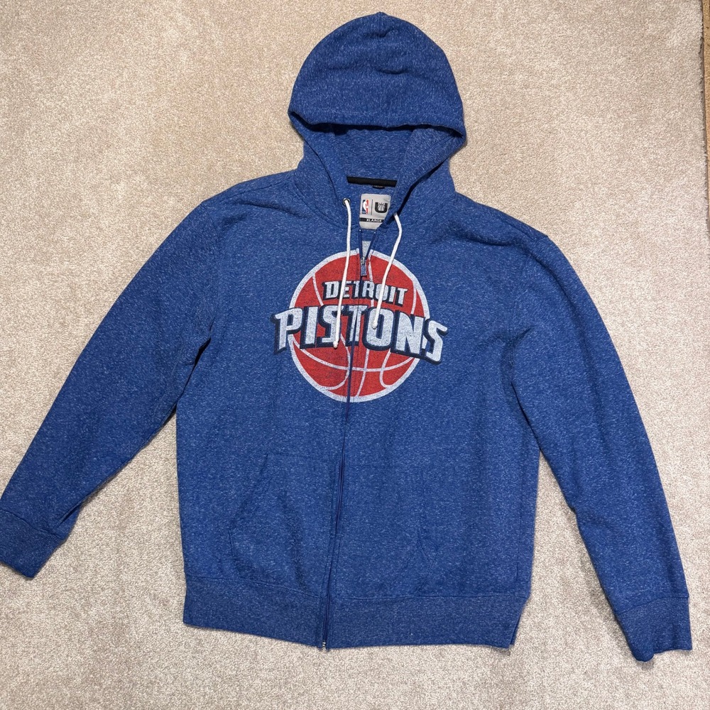 NBA Detroit Pistons Hoodie Mens XL Blue Full Zip Graphic Sweatshirt Basketball